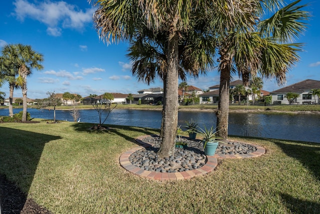 view of yard with a water view