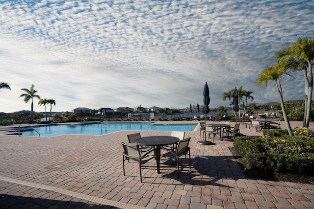 view of swimming pool with a patio