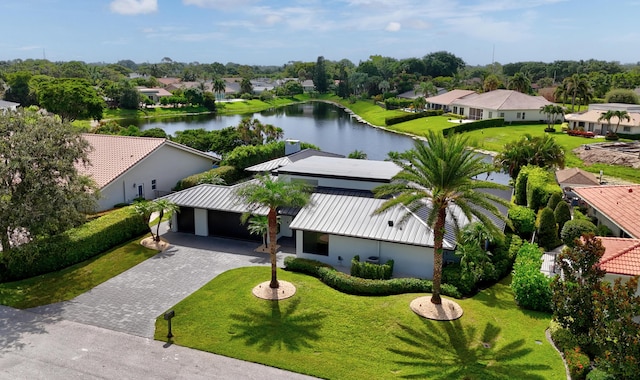 aerial view with a water view