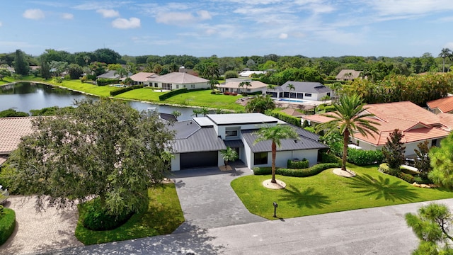 aerial view with a water view