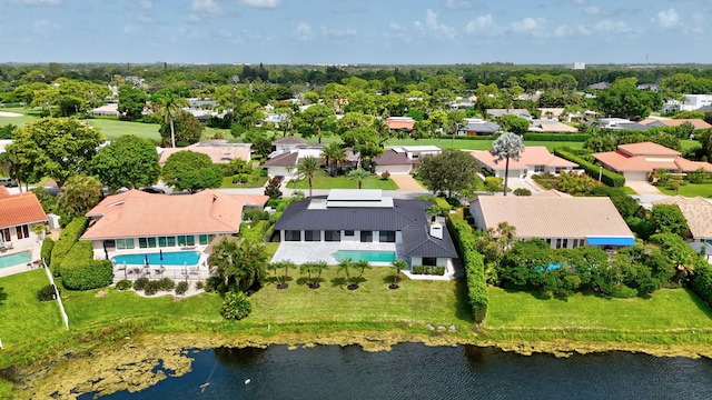 aerial view with a water view