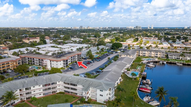 bird's eye view featuring a water view