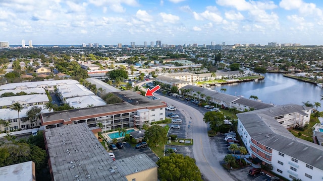 bird's eye view featuring a water view