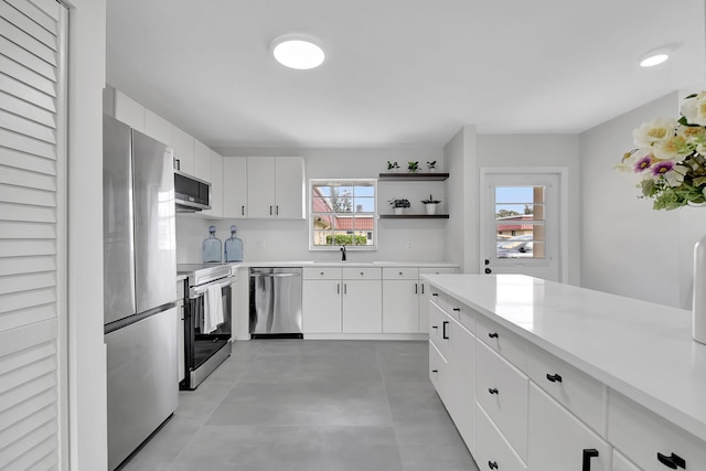 kitchen with white cabinets, sink, and appliances with stainless steel finishes