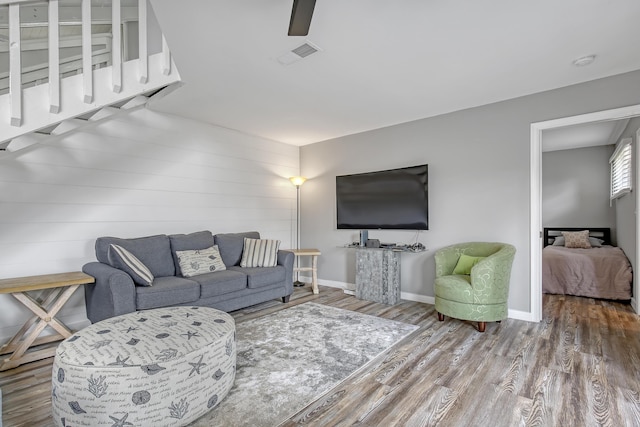 living room with hardwood / wood-style floors