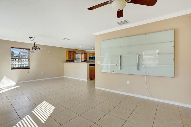 901 SW 15th St, Deerfield Beach, FL 33441 - unfurnished living room featuring light tile patterned floors, crown molding, ceiling fan, and baseboards