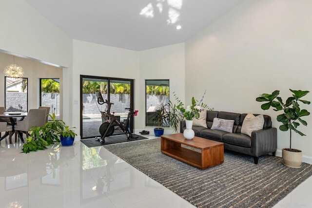 view of tiled living room