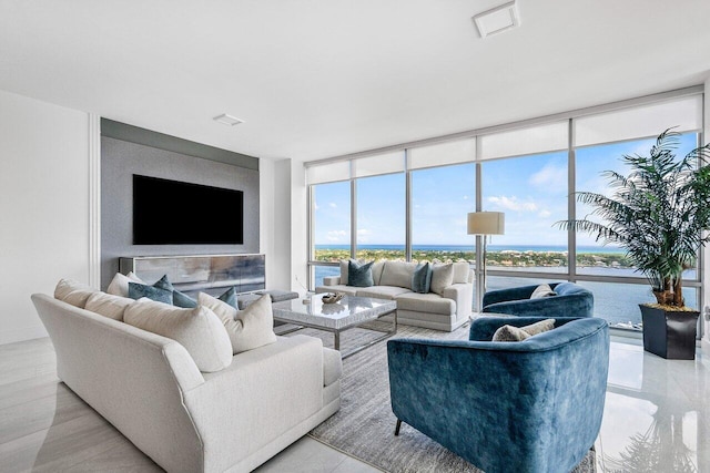 living room with expansive windows