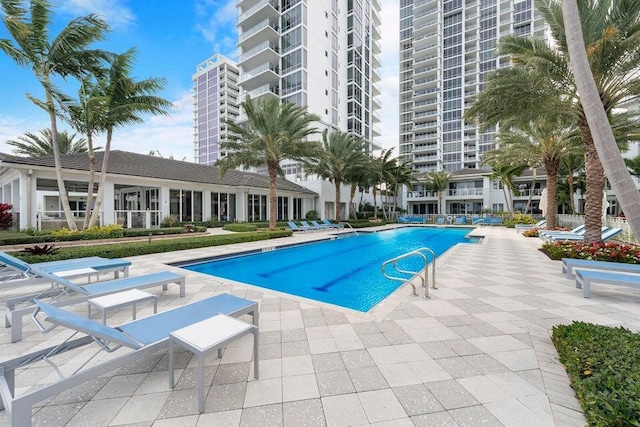 view of pool featuring a patio