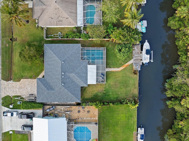 bird's eye view featuring a water view