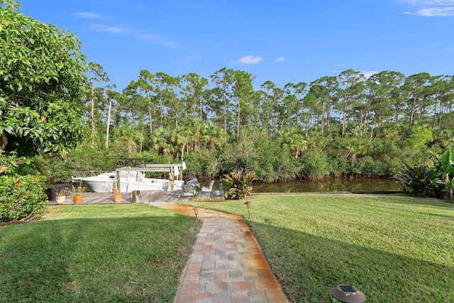 view of yard featuring a dock