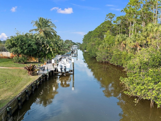 view of dock with a water view