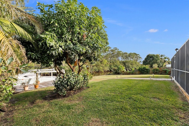 view of yard with a lanai