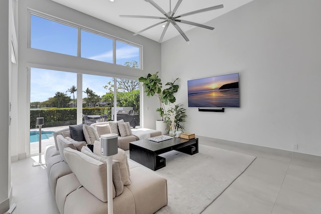 living room with ceiling fan