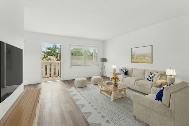 living room with light hardwood / wood-style floors