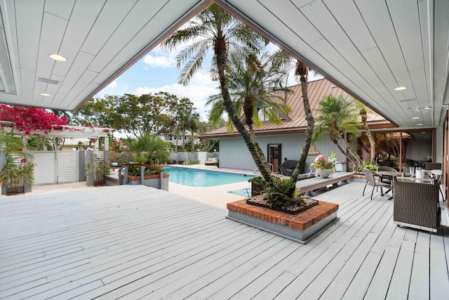 deck with a fenced in pool