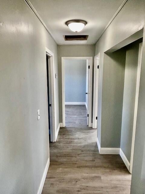 hallway with wood-type flooring