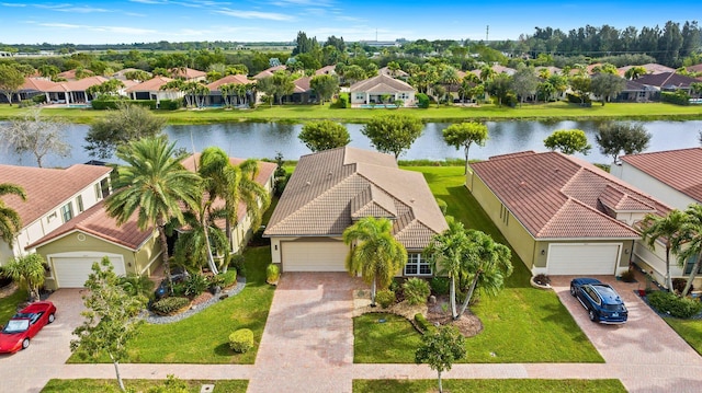 aerial view with a water view