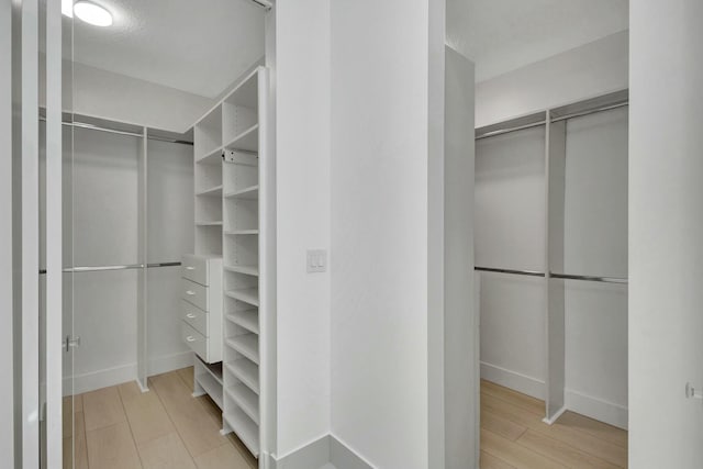 spacious closet featuring light hardwood / wood-style flooring