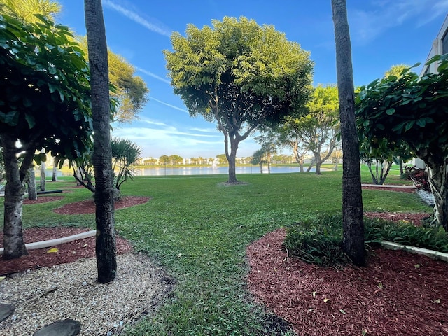 view of yard with a water view