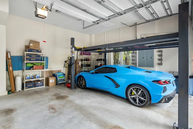 garage with a garage door opener