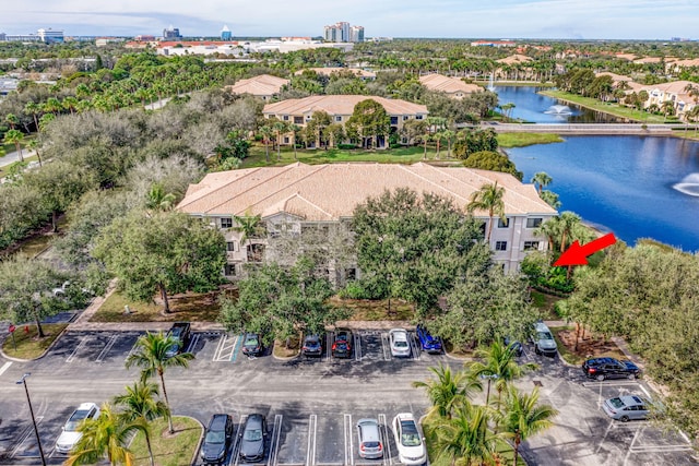 aerial view featuring a water view