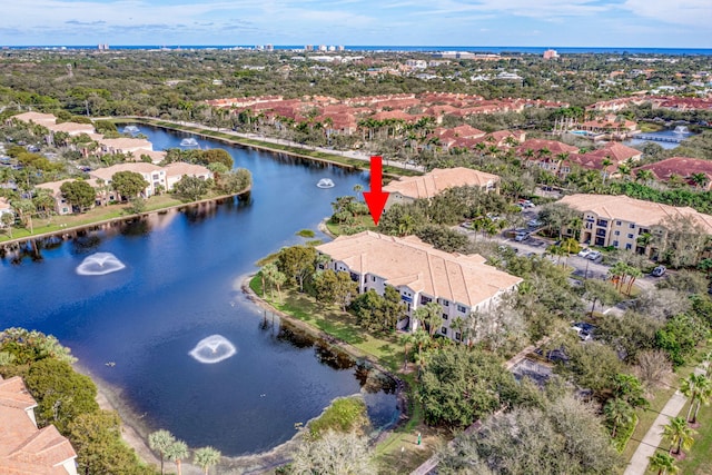 aerial view with a water view