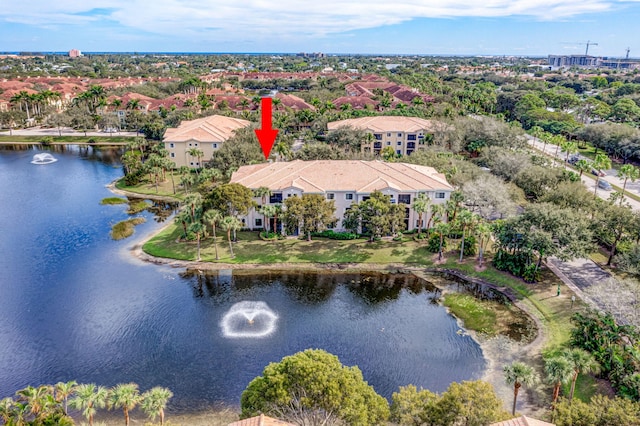 bird's eye view featuring a water view