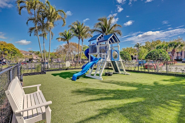 view of play area with a yard