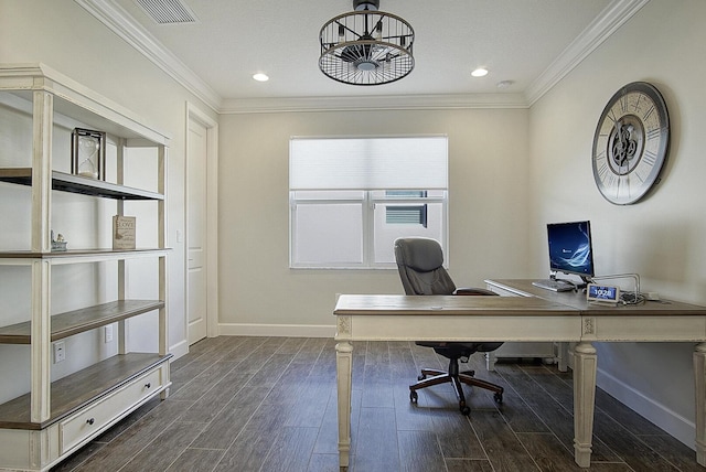 unfurnished office featuring ornamental molding