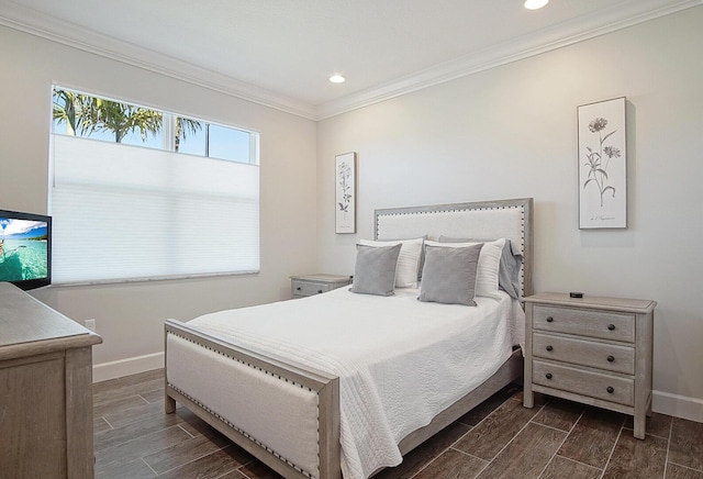 bedroom with crown molding