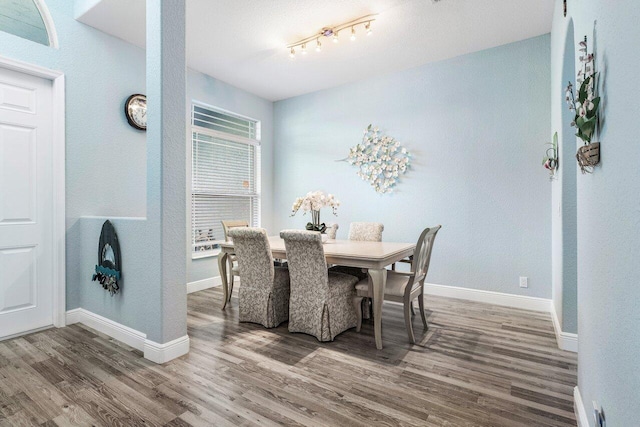 dining space with hardwood / wood-style floors