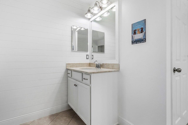 bathroom with vanity and tile patterned flooring