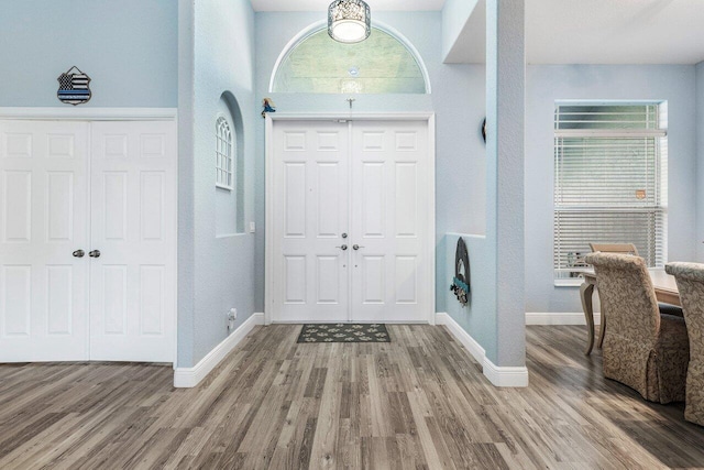 foyer entrance with hardwood / wood-style floors