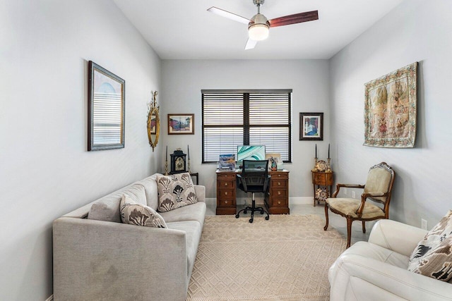 office area with ceiling fan