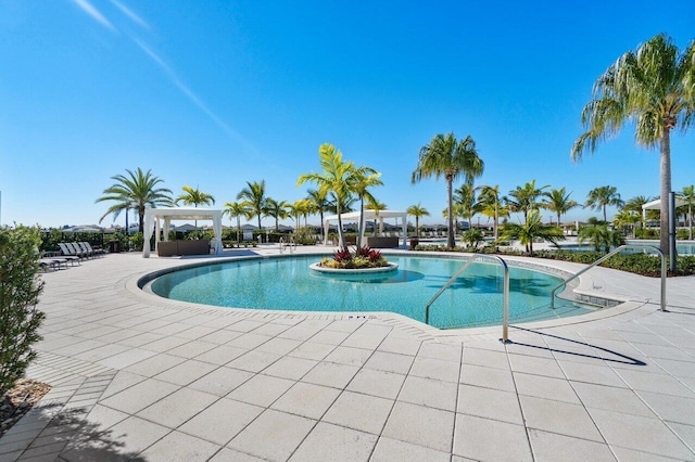 view of swimming pool featuring a patio