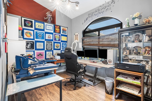 office area with wood-type flooring