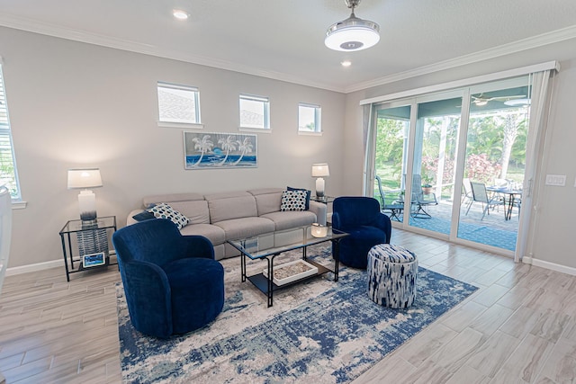 living room featuring ornamental molding