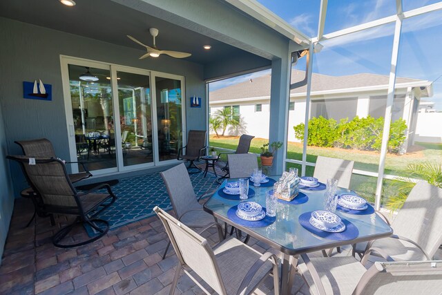 view of patio with a lanai