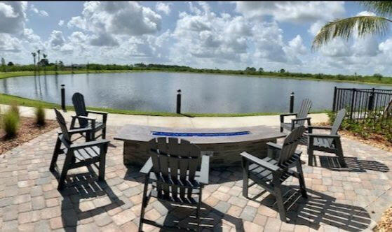 view of patio / terrace with a water view