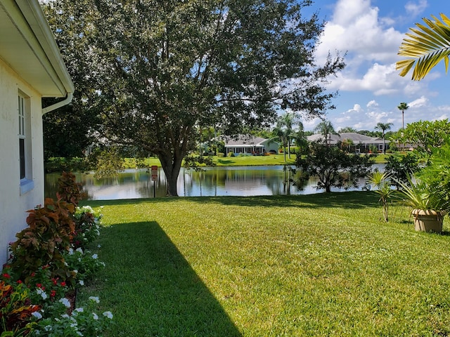 view of yard featuring a water view