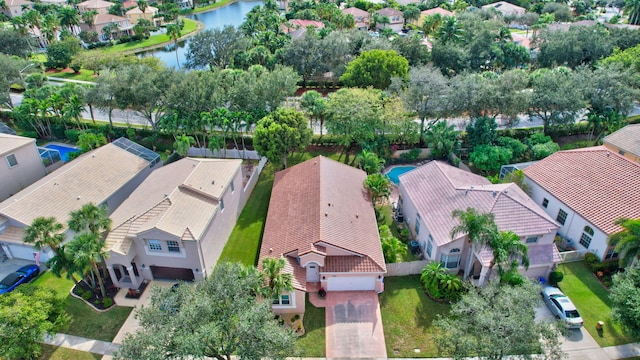 bird's eye view featuring a water view