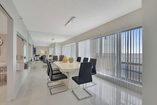 dining space with a textured ceiling