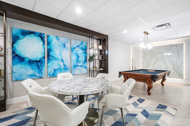 playroom featuring light parquet flooring and pool table