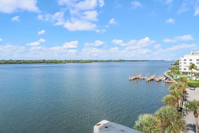 property view of water featuring a dock