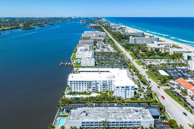 aerial view featuring a water view