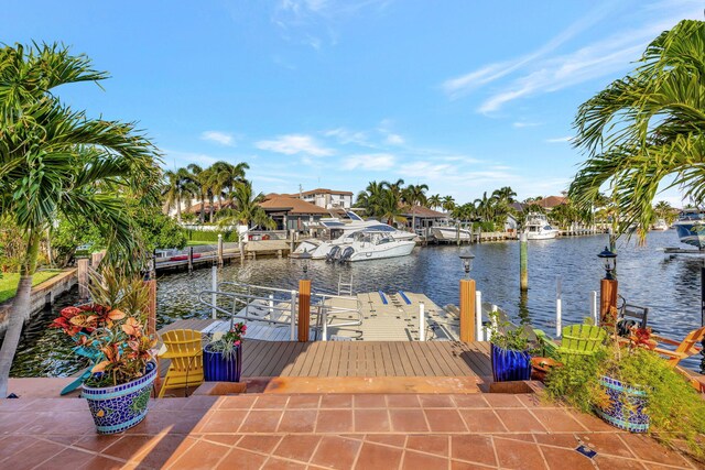 view of dock with a water view