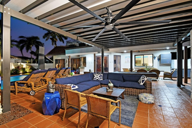 view of patio / terrace with ceiling fan and outdoor lounge area