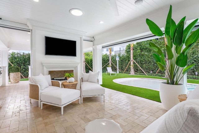 view of patio / terrace with an outdoor fireplace