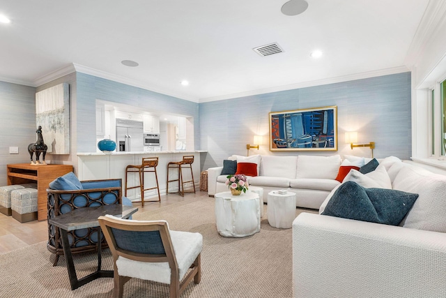 living room featuring ornamental molding